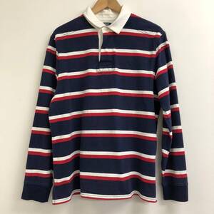 □POLO by Ralph Lauren ラガーシャツ LL 紺×赤×白 ポロラルフローレン メンズ ロゴ刺 綿100％ 複数落札同梱OK B240911-1