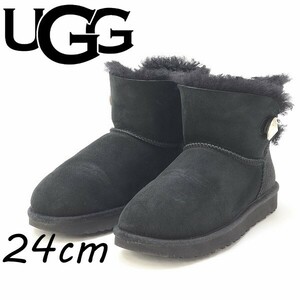 ◆UGG アグ 1016554 ミニ ベイリーボタン ブリング シープスキン ムートン ショート ブーツ 黒 ブラック 24cm