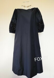 ☆【即決送料無料】FOXEYフォクシーカットワークパフスリーブワンピースネイビー希少42☆