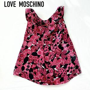 LOVE MOSCHINO ラブモスキーノ シルクフリルブラウス ピンク トップス 花柄 華やか シルク てんとう虫