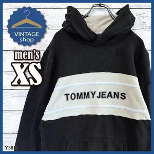 【TOMMY JEANS】古着アメリカヴィンテージパーカー長袖メンズXSブラック