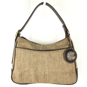 KITAMURA/キタムラ　ハンドバッグ　茶/ブラウン　鏡チャーム付き　コットン×レザー　JAPAN　bag　管NO.B1-72