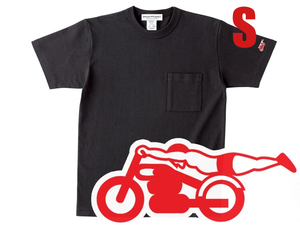 袖スピードアディクト POCKET T-shirt スミクロ S/黒ポケットTシャツポケtee刺繍ワッペンindian motocycleボンネビルソルトフラッツtriumph