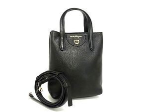 1円 ■極美品■Salvatore Ferragamo フェラガモ JL-22 0024 ガンチーニ レザー 2WAY ハンドバッグ ショルダー 斜め掛け ブラック系 FL0814