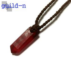 guild-n ★ クリムゾンレッド 鉱物型 レジン ペンダント 原石 結晶 ポイント クリスタル型 ヘンプ 麻 ネックレス