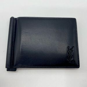 1円 ◎未使用級◎ SAINTLAURENT サンローラン パリ マネークリップ 札入れ クリップウォレット レザー 二つ折り メンズ ブラック 黒 金具