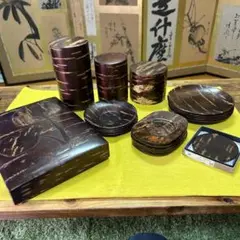 茶道具　秋田伝統工芸　樺細工　桜皮細工　茶筒　茶托　銘々皿　まとめて　時代品