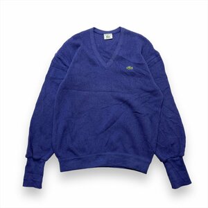 ラコステ ニット セーター パープル LACOSTE 古着 メンズ FREE サイズ3 Vネック フランス製 刺繍ロゴ ウール