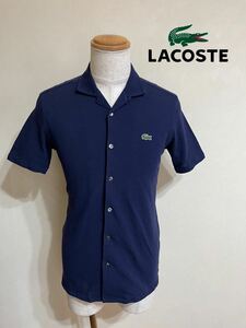 【美品】 LACOSTE ラコステ× EDIFICE 別注 限定 鹿の子 開襟シャツ トップス サイズ3 半袖 ネイビー PH207P クラシックフィット