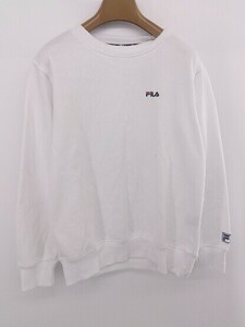 ◇ FILA フィラ シンプル ロゴ刺繍 裏毛 長袖 プルオーバー トレーナー サイズM ホワイト系 レディース E