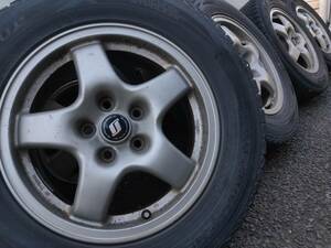 R32スカイラインタイプM 純正アルミホイール16x6.5Jインセット40 5穴PCD114.3、 215/65R16タイヤ付4本セット 【中古】