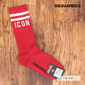 1円/DSQUARED2/42(27-28cm)/クルーソックス DFV142370 ICONロゴ ストリート サーフ アメカジ イタリア製 靴下 新品/赤/レッド/jd343/