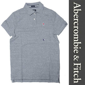 新品 Abercrombie & Fitch S/S POLO-SHIRT アバクロンビー＆フィッチ 半袖 ポロシャツ グレー メンズ レディース ムース 刺繍 S 正規品