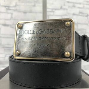 1円～ DOLCE&GABBANA ドルチェ&ガッバーナ ドルガバ D&G ベルト プレート スクエア ブラック 通勤 通学 ビジネス メンズ