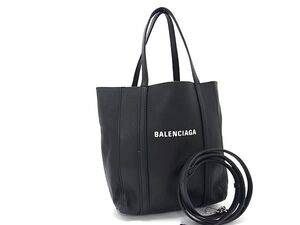 1円 ■美品■ BALENCIAGA バレンシアガ エブリデイ レザー 2WAY ハンドバッグ クロスボディ 斜め掛け レディース ブラック系 FB6307