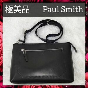 【極美品】Paul Smith ポールスミス ショルダーバッグ クラッチバッグ クロスボディ 斜め掛け 2WAY メンズ レザー ブラック 黒