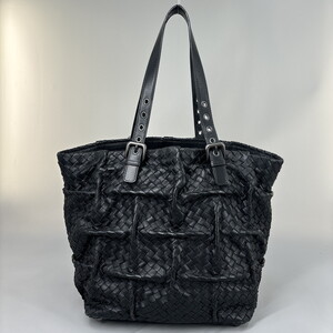 1円【未使用】BOTTEGA VENETA ボッテガヴェネタ イントレチャート ハンドバッグ 肩掛け黒 ブラック トートバッグ 黒 レディース メンズ 