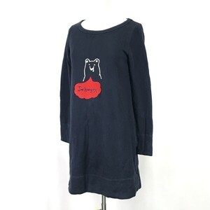 日本製☆フランシュリッペ/franche lippee☆ロング丈/長袖Tシャツ/ワンピース【レディースM/紺/navy/クマさん】dress/Tops/Shirts◇cBH655