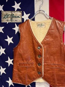 ★L.L.Bean★エルエルビーン★70s★筆記体タグ★レザーベスト★ボアライナー★裏ボア★ブラウン★茶色★XSサイズ相当★ヴィンテージ★