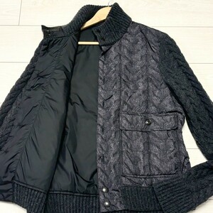 未使用級/Lサイズ●MONCLER モンクレール MAGLIONE TRICOT CARDIGAN ケーブル編み 中綿 切替 ニットジャケット ブルゾン ハイネック 黒