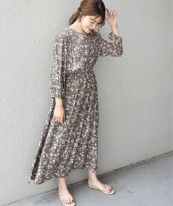 SHIPSシップス☆グレージュ色小花柄ワンピース38/IENA23区