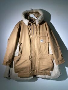 美品 正規23AW sacai × Carhartt WIP サカイ × カーハート Canvas Parka Siberian キャンバス パーカー ボア コート 2茶 23-06740 804O▲