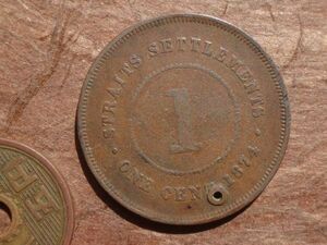 海峡植民地　1Cent　銅貨　1874年H　KM#9　(28.8mm, 9.0g)