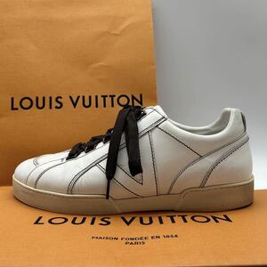 1円 【美品】 LOUIS VUITTON ルイヴィトン 【王者の風格】 メンズ ローカット スニーカー シューズ 靴 LVロゴ レザー ホワイト9 28.0cm相当