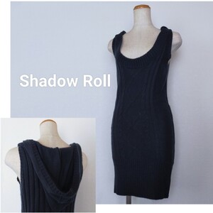 ◇Shadow Roll　フード付き　かぎ編み　ニット　チュニック　Ｍ　ブラック　