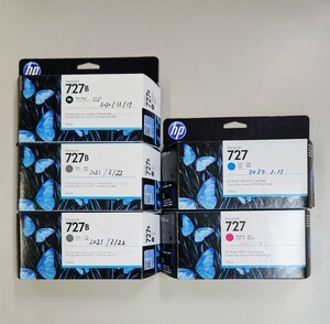 HP 純正インク　Designjet 727B/727　４色、５個セット　130ml　(Designjet T920/T930/T1500/T1530/T2500/T2530)