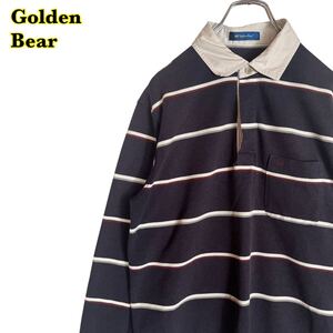 【AY1971】 Golden Bear ゴールデンベア　長袖ポロシャツ　ボーダー　紺　メンズ　Lサイズ