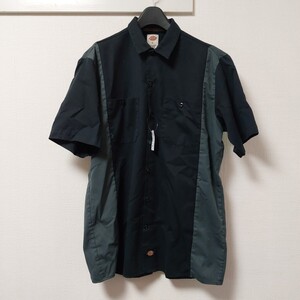 DICKIES ディッキーズ US古着 ワークシャツ ボタンシャツ 半袖 シャツ ワーク 半袖シャツ 黒 グレー ブラック サイズL 06C2101mel