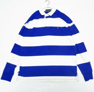 【アパレル】POLO RALPH LAUREN ポロラルフローレン 太ボーダー ラガーシャツ L ワンポイント 青 白 古着 ストリート 定番 人気