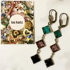 美品 las katz ラスカッツ ロング ピアス グリーン パープル ブラック