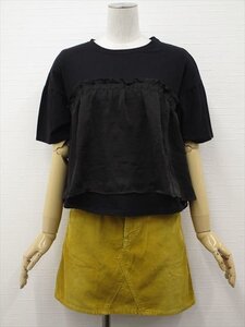 美品 w closet＆Lee RIDERS 五分袖カットソー+ミニ丈コーデュロイ台形スカート 2点コーディネートセット SS相当 黒/黄 甘辛ガーリー