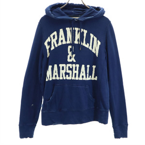 フランクリンアンドマーシャル イタリア製 プリント 長袖 ダメージ加工 パーカー S ネイビー系 FRANKLIN&MARSHALL メンズ