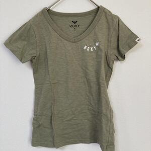 【ROXY】ロキシー(S)半袖Tシャツ＊ロゴ＊Ｖネック＊綿100％＊シンプル＊