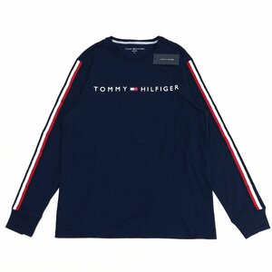 新品 TOMMY HILFIGER トミーヒルフィガー ロゴプリント サイドライン Tシャツ M 濃紺 ネイビー 長袖 ロンT メンズ 紳士 未使用