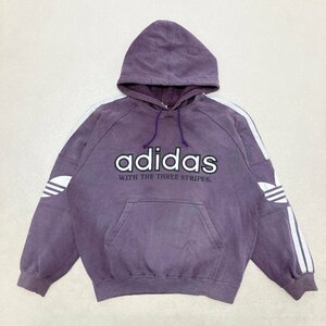 ●80s 90s adidas アディダス パーカー プルオーバー プリント トレフォイル 金タグ デサント社製 パープル サイズM-L メンズ 0.59kg●