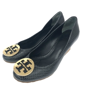 ◆TORYBURCH トリーバーチ ウェッジソール パンプス 8 1/2◆ ネイビー パイソン型押し レディース 靴 シューズ shoes