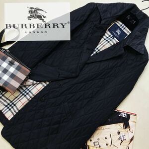 b6美品目立ちノバチェック◎ 参考価格15万●BURBERRY LONDON●艶感溢れる一着〜高級キルティングコート バーバリーコート レディース M