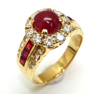 1円〜!!▼K18 天然ルビー/天然ダイヤモンドリング▼D 約5.9g 14号 ruby diamond jewelry ring 指輪 EF6/EG8 S1046