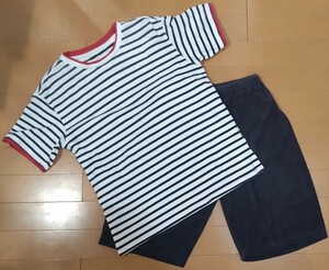 送料込み！UNIQLO(ユニクロ )ボーダー半袖パジャマ上下セット/タオル生地ハーフパンツ/キッズ・子供用/男の子/140サイズ・150サイズ