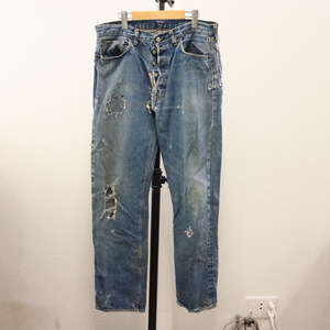 O137 70sビンテージ LEVIS リーバイス 501 66前期 赤耳 デニムパンツ■1970年代製 表記36インチ ダメージ アメカジ ストリート 古着 希少