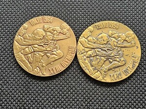 1964年製 記念硬貨2枚 昭和39年 東京オリンピック 東京大会 記念メダル 銅 1964年 記念硬貨 造幣局製 アンティーク 2枚セット F0698