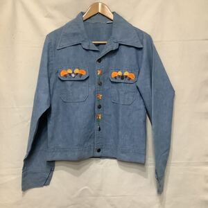 J4.ビンテージリーバイス70年代シャンブレージャケット刺繍入り古着アメカジUSA製アメリカ製フリー＆イージーカスタムLevi