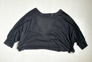 美品 LIMI feu リミフゥ カットソー リネン オーバーサイズ 後Vネック ワイド S 黒 ブラック LW-T33-335 LINEN CUTSEW レディース △5