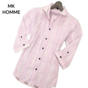 MK HOMME ミッシェルクラン オム 春夏 7分袖 チェック シャツ Sz.46　メンズ ピンク　C4T05088_5#A