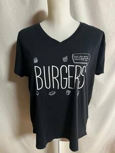 管Y2404★Johnbull★ジョンブル★BURGERS★バーガーズ★Tシャツ★半袖★F★Vネック★黒★ブラック★刺繍★クリックポスト発送パンツ