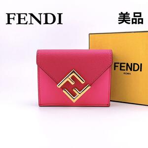 ★フェンディ★ 三つ折り財布 FFダイヤモンド レザー ピンク レディース